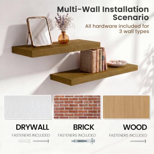 Image of Solid Wood Floating Shelves for Wall 40 inch,Grey Wooden Shelf Set of 2 | Rustic Wood Wall Floating Shelf with Invisible Brackets,Floating Wooden Shelves for Living Room,Bathroom,Bedroom,Kitchen
