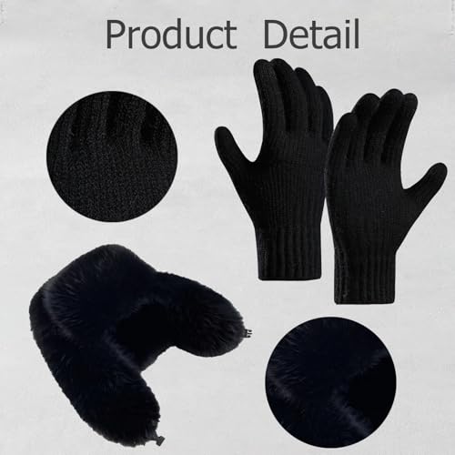 2 Pcs Winter Lei Feng Hat and Touchscreen Gloves, Plush Beanie & Knitted Gloves for Women Men, Suitable for Winter Cold Weather, Travel, Skiing3