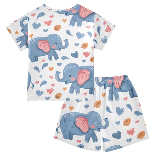 ALAZA Cartoon Elephant Heart Love Pajamas Short Sleeve 2 Piece Sleepwear Top and Bottom Pajama Set Unisex2