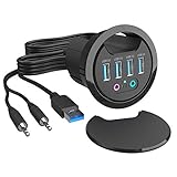 Diseñado para un fácil acceso a los puertos de una PC o consola de juegos en su escritorio. Se adapta a un orificio de ojal de 2.5 "en su escritorio. Emplea 4 puertos de toma de corriente del concentrador de datos USB 3.0 y 2 puertos de conexión de audio para auriculares y micrófono