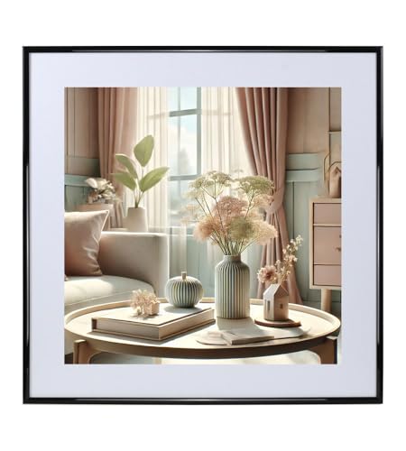 KM FOTO New Lifestyle Kunststoff Bilderrahmen mit Passepartout & Klarglas Hoch- & Querformat: Farbe: Schwarz | Format: 50x50