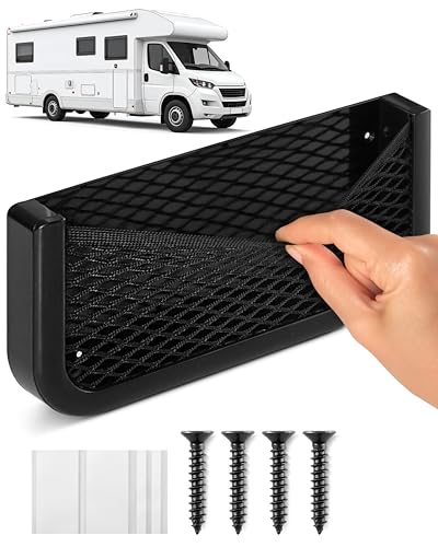 Vicera Filet de rangement pour camping-cars et caravanes - Filet de rangement en plastique robuste et maille élastique - Matériel de montage inclus