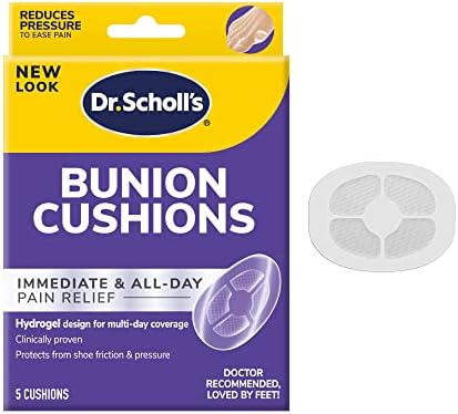 Dr. Scholl’s BUNION CUSHION with Hydrogel Technology, 5ct // Cushioning Protection against Shoe Pressure and Friction that Fits Easily In Any Shoe for Immediate and All-Day Pain Relief