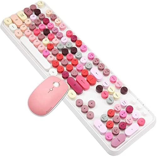 Colorful Wireless Keyboard and Mouse Combo,Cute Typewriter Bubble Keys,Pink