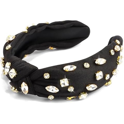 Vovii Black Knotted Headband with Rhinestone for Women, Jeweled Beaded Wide Top Knot Headband Sparkly Crystal Bedazzled Embellished Head Bands for Women's Hair, Bejeweled Headbands for Girls Cover
