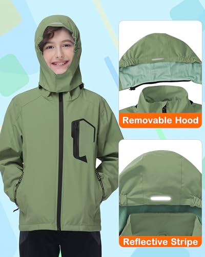 Image of Kids Rain Jacket Boys Girls Lightweight Raincoats Kids Outdoor Windbreaker Jackets with Detachable Hood