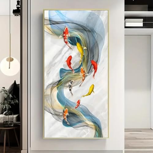Art mural poisson coloré en toile premium pour décoration salon chic