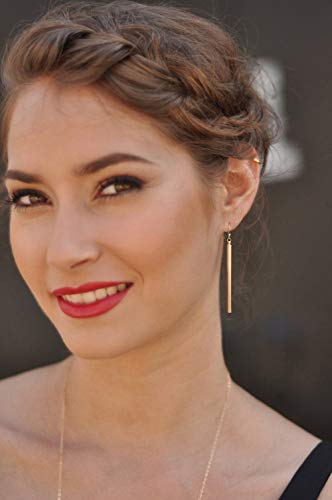 Aobei Pearl 18K Gold/Platimun Plated Brass Long Vertical Bar Drop Dangle Earring Minimal Hanging Earrings Geometric jewelry for Women2