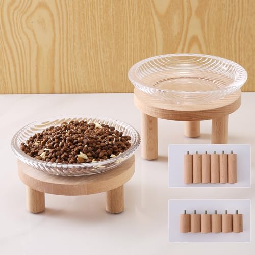 Raised-Whisker-Fatigue-Cat-Bowl-Glass-Cat-Bowls-Elevated-with-Wooden-Legs-in-2-Heights-Protect-The-Spine-and-Prevent-Vomiting-2PCS-KGCCIZI Raised Whisker Fatigue Cat Bowl. Glass Cat Bowls Elevated with Wooden Legs in 2 Heights. Protect The Spine and Prevent Vomiting. 2PCS. KGCCIZI - Image 1