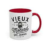 Couleurs : noir, bleu, rouge Teecustom Mug “Vieux Motard Que Jamais” – Tasse Céramique Moto Vintage – Cadeau Humour Motard – Micro-ondes & Lave-Vaisselle – 325 ml Noir Bleu Rouge (Rouge)