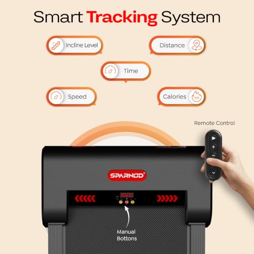 Image of Sparnod Fitness STH-3009 Auto Incline Walking Pad Treadmill for Home Use, 2.5 HP Motor, Speed Range 1-6 km /h, 13% Auto Incline, Remote Control, Shock Absorption System, Max User Weight 120 Kg