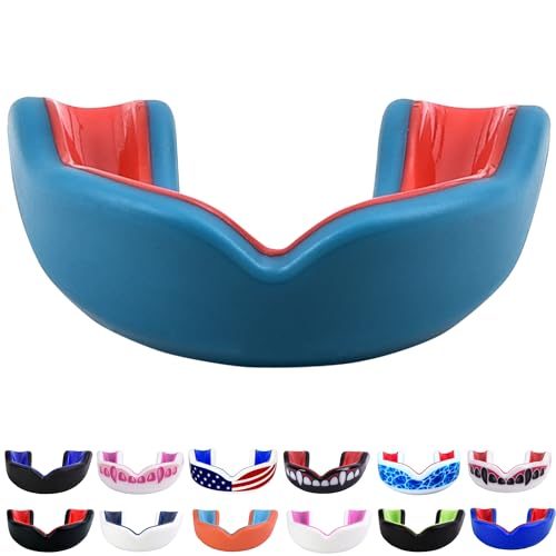 Oral Mart Youth Mouth Guard (Aqua/Red) for Kids - Youth Mouthguard for Karate Flag Football Martial Arts Taekwondo Boxing Football Rugby BJJ Muay Thai Soccer Hockey