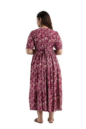 Image of Women's Rayon Anarkali Maternity Ankle Length Dress, Pregnancy Dress,Feeding Kurti,Easy Brest Feeding Dress, with Both Side 9 inch Zipper and Belt