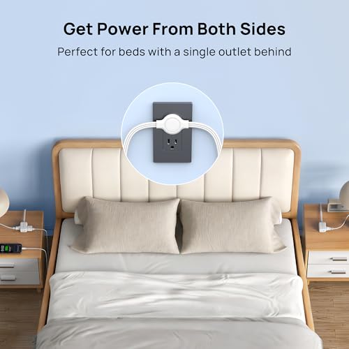 Image of TROND Split Extension Cord with Surge Protection, Twin 3ft Each Side, White | Flat Plug, Dual End 3 Outlets, 900J, 1625W, Low-Profile for Tight Spaces, Hide Behind the Middle of Sofa Couch Bed TV Stand