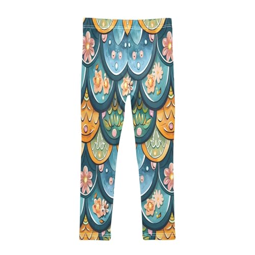Toddler Girls Leggings Printed Yoga Pants Leggings Fantasy Mermaid Scale Pattern with Many Flowers for Kids2