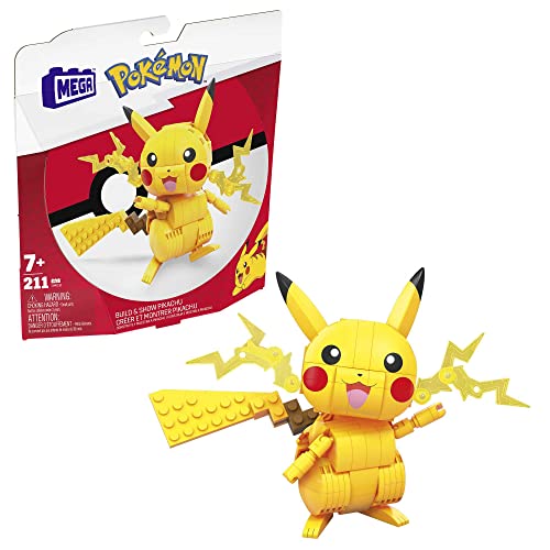 Mega Pokémon Figuren, Medium Pikachu Figur zum Zusammenbauen, Höhe: 10cm, beweglich, kompatibel mit allen Bausets von Mega Construx, Pokémon Spielzeug, Spielzeug ab 7 Jahre, GMD31