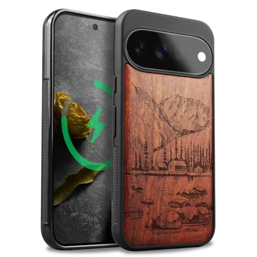 Protection antichoc pour Pixel 11 avec dos bois magnétique et gravure paysage