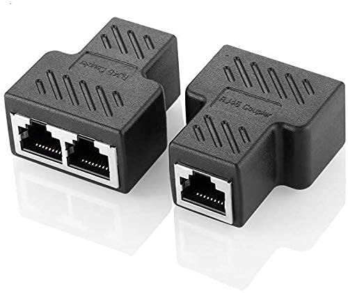 RJ45 Splitter Connectors Adapter 1 to 2 Ethernet Splitter Coupler Double Socket HUB Interface Contact Modular Plug Connect Network LAN Internet Cat5 Cat6 Cable 2 Pack