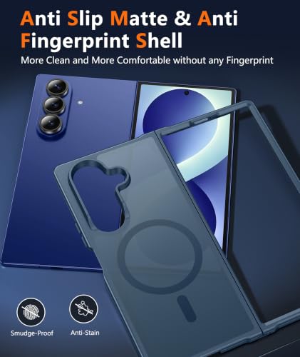Image of FNTCASE for Samsung Galaxy Z Fold 8 Ultra Case: Galaxy Z Fold 7 Case: [Fit for Magsafe] [Screen Protector] Military Grade Drop Protection, Translucent Matte Magnetic Phone Cover - Blue