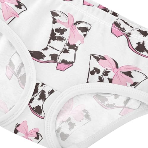 Wusikd Cow Print Cowboy Boots Girls' Underwear Cotton Pink Bows Girls Briefs Soft Toddler Underwear 2T4