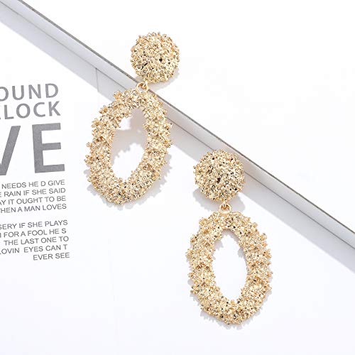Statement Drop Earrings For Women Girls Boho Textured Dangle Earrings Gorgeous Geometric Oval Raised Earrings (Gold) #TOP2