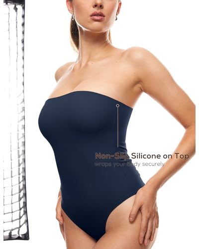 Image of INLYRIC Women's Natrelax Sexy Strapless Bodysuit Thong Tube Top Off The Shoulder One Piece Leotard