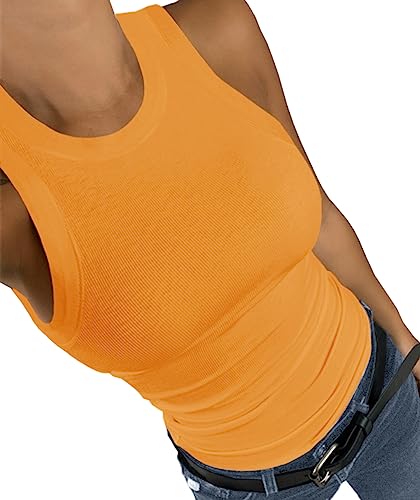 Afibi Women Tank Tops Summer Sleeveless Basic Cami Shirt Slim Knit Ribbed Racerback Blouses3