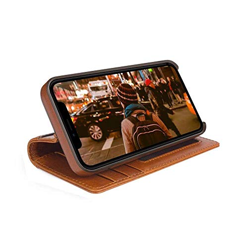 Image of twelve south journal for iphone x | leather wallet shell and display stand (cognac)