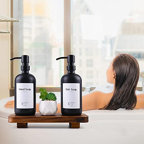 Halomoon Glass Soap Dispenser With Riser 16.9 Oz Hand Dish Soap Dispenser With Pump For Farmhouse Home Kitchen And Bathroom Decor Hand Dish Soap Dispenser Set (Black Bottle With Black Pump) #TOP2
