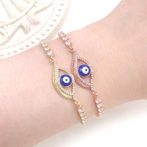 Image of Yongxu Enamel Evil Eye Tennis Bracelet |Gold & Rose Gold Plated Tennis Chain Adjustable Guardian Amulet Jewelry
