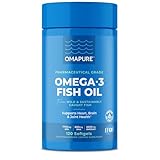 OMAPURE Fish Oil Supplements with Omega 3 Fatty Acids (1 Bottle, 120 Softgels) - High EPA, DHA, & IFOS Fish Oil Pills Support Heart & Joint Health - Burpless Fish Oil Promotes Brain Function