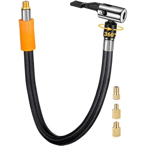 LUMITECO Tire Inflator Hose Adapter with 360-Degree Swivel Tire Air Chuck, 11 Inch Lock On Air Hose with Rotating Nozzle & Converting Nuts, Schrader Valve Adapter for Tire Pump Connect Air Compressor Cover