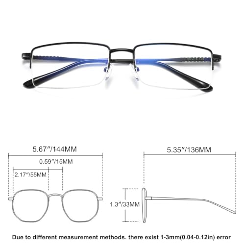 Image of Rectangle Men's Semi Rimless Metal Blue Light Blocking Glasses | Non prescription Anti Bluelight Business Half Rimless Clear Lens Wire Frame Glasses,Computer,Touch Screen,Fashion