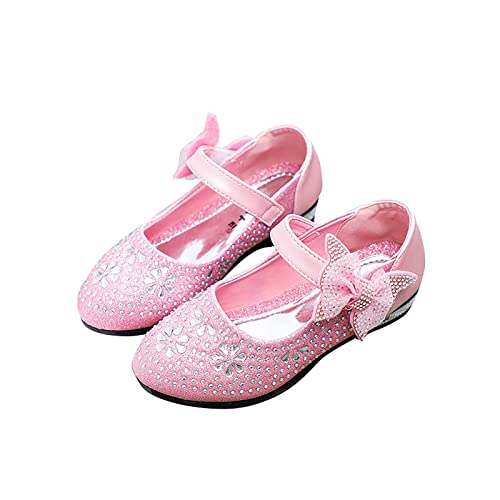 RUNMTE 4-13 Years Kids Children Girls Low Heel Crystal Dance Shoes Bling Princess Shoes Sandals Sequins Single Shoes Solid Color Outdoor Casual Comfortable Walking Shoes for Girls Student Shoes Pink