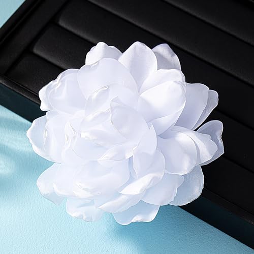 Image of GIGB PBDK Large Fabric Rose Flower Brooch Lapel Pins for Women Bride 7.5in Big Satin Camellia Flower Brooches Pin Dress Suit Ceremony Accessories Wedding Prom Jewelry Gifts (White)