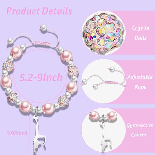 Tumbling Gymnastics Bracelet Sparkle Pink Bead Gymnastics Bracelets for Daughter Niece Rhythmic Gymnastics Team Gifts Gymnastics Competition Gift4