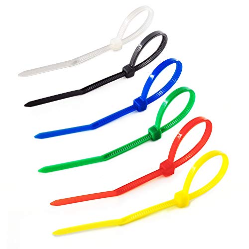 Image of HS Small Wiring Zipties Thin 6 Inch Multicolor 18 LBS,Plastic Zip Ties Rainbow Colors for Lights /Wire /Crafting,Green,Yellow, Black, White, Blue, Red,600 Pack
