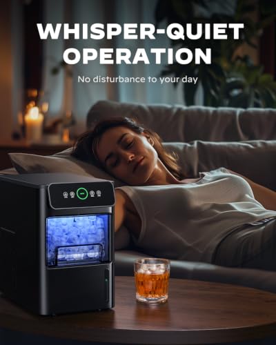 Image of Silonn Portable Countertop Ice Maker - 20lbs of Bullet Ice per Day, Makes Ice in 6 Minutes, Stainless Steel with Visible Water Level Window, Ideal for Kitchen, Office, and Camping