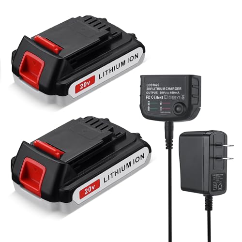 2 Pack LBXR20 Battery 20V MAX 3.0Ah Replacement for Black and Decker Battery with Charger for Black Decker LBXR20-OPE LBX20 LBX4020 LB2X4020 LBXR2020-OPE LB2X3020-OPE LBXR20BT LCS1020 LSW221