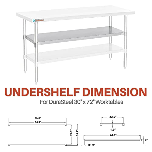 Image of DuraSteel Galvanized Under Shelf for Work Tables - Extra Adjustable Lower Shelf for 30 inch x 72 inch Stainless Steel and Wooden Worktables - Fits for use in Restaurant, Warehouse, Home, Kitchen,Garage,Silver