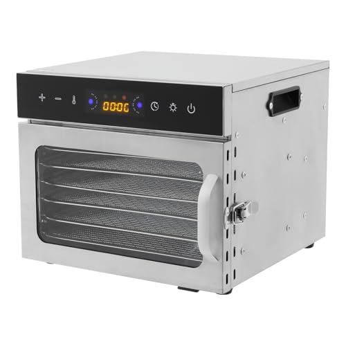 Food Drying Fruit Dryer Stainless Steel Dehydrator Machine for Fruit Dehydrated Dryer Adjustable Timer and Temperature Control Overheat Protection 360° Food Drying/86-194°F (6-Tray/400W)