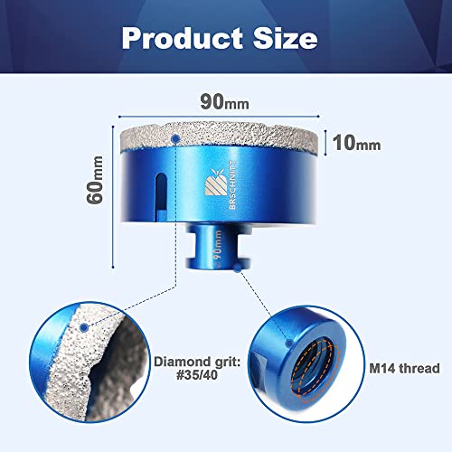 Diamond Drill Bit 90mm,BRSCHNITT 1pc M14 Vacuum Brazed Diamond Tip Drill Bit for Tile Porcelain Stoneware Ceramic Marble Granite Drilling,Suitable For Angle Grinders - Image 2