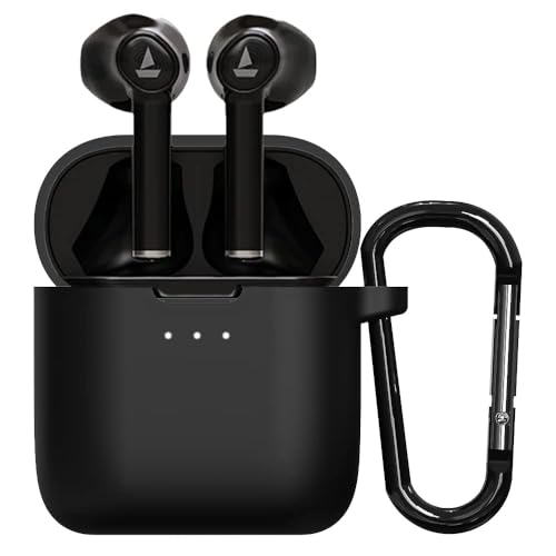 Image of Sounce Earphone Case Cover Compatible with Boat Airdopes 131, Soft Silicone Skin Case Cover Shock-Absorbing Protective Case with Keychain [Front LED Visible] - (Black)