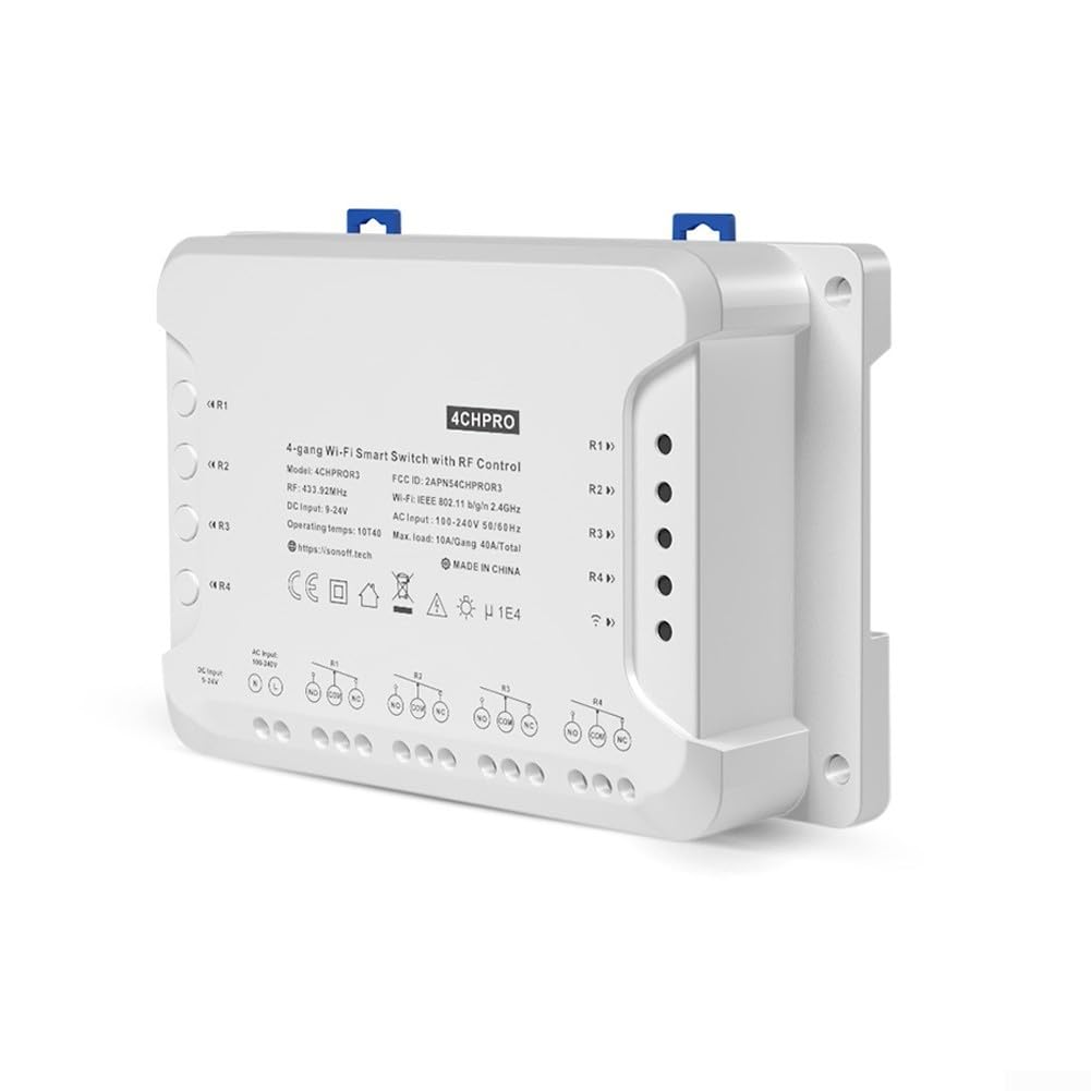 4CHPROR3 Commutateur intelligent WiFi sans fil, 4 Gang Pouces/Autoverrouillage/Interlock WiFi RF Télécommande Commutateur