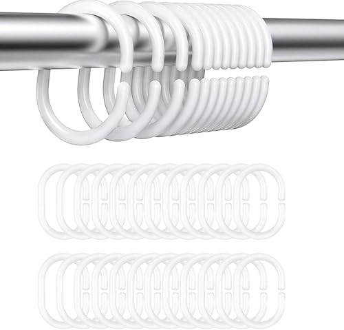 24 Pcs Duschvorhangringe in C-Form, Duschvorhang Haken, Aus Stabilem Kunststoff Duschvorhang Ringe, Vorhang Aufhängeringe, Duschringe für Duschvorhangstangen(Weiß)