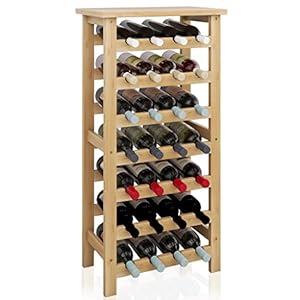 SMIBUY Étagère à vin en Bambou, Support d’affichage de 28 Bouteilles avec Plateau de Table, étagères de Rangement sur Pied à 7 Niveaux pour Cuisine, Garde-Manger, Cave, Bar (Naturel)