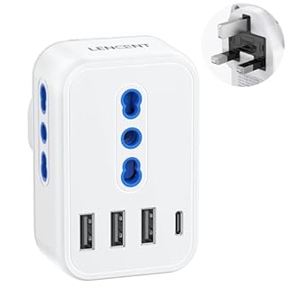 LENCENT Adattatore Presa Inglese da Viaggio, Spina Tipo G con 3 Prese Italiane e 4 Porte USB, 7 in 1 Presa UK da Viaggio per Regno Unito, Irlanda, Dubai, Maldive, Malta -3250W