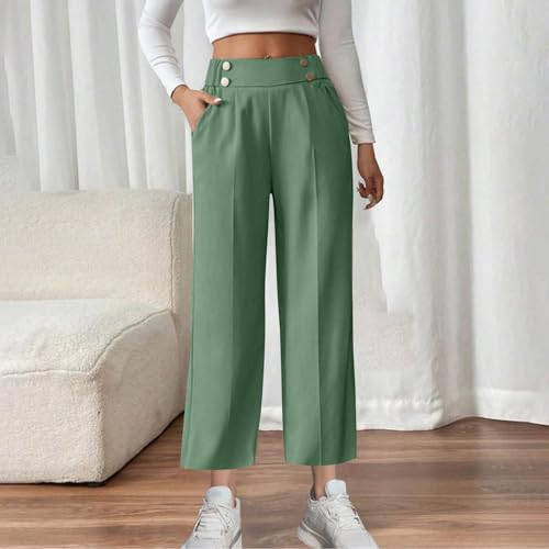 Women's Comfy High Waisted Wide Leg Pants Business Casual Elastic Waist Loose Trendy Solid Color Trousers with Pockets2