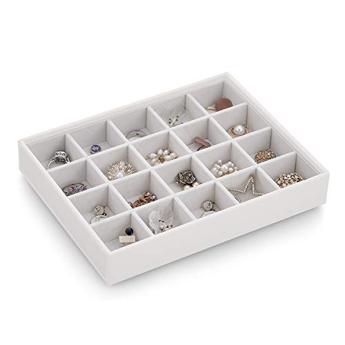 Vlando Stackable Jewelry Tray - Multipurpose Desktop Drawer Chest Jewelry Accessories Display Storage Organizer For Earring Necklace Bracelet Ring, 3-Layer W/Lid, White #TOP1