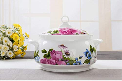 8 Pouces, soupière de Buffet en Porcelaine Fine, marmite de Cuisine for Cuisiner et Servir, Bol en Porcelaine avec Couvercle, Micro-Ondes